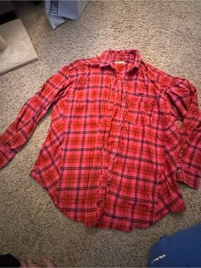 We The Free Pink and Black Plaid Button-Down Shirt